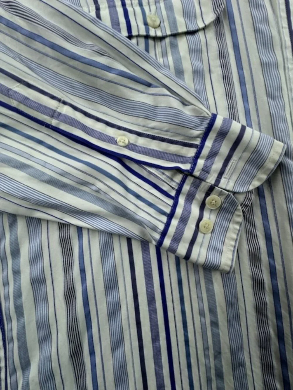 Faconnable Blue White Button-Down Striped Logo Medium Shirt Men Pocket Cotton